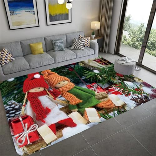 Teppich Wohnzimmer Teppich Kurzflor Modern Design Rutschfest Waschbar Teppich Für Schlafzimmer Bodenmatte Innen Und Außen Teppich Weihnachtsbaum-Schneeszene 160 X 230 Cm / 62.99 X 90.55 -7T6B0F9Y9R6