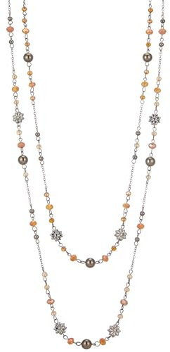 FULU AUTUMN Lange Perlenkette Damen Silber Schwarz Statement Kette Modeschmuck Kett Lang Vintage Schmuck Geburtstag Geschenke für Frauen(Orange)