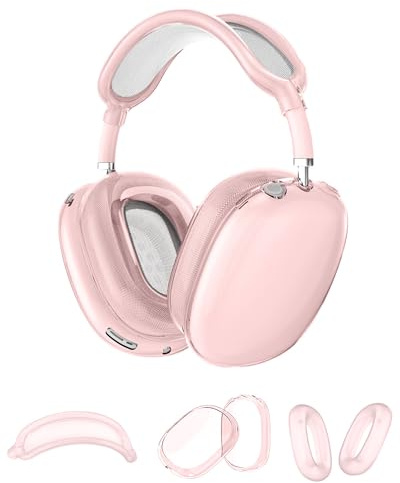 Case Cover for AirPods Max,3-in-1 TPU Protective Case with Soft Ear Pad Covers,Transparent Shell & Headband Cover,Shockproof,Anti-Scratch,Anti-Dust Accessories for Apple AirPods Max (Clear Pink)
