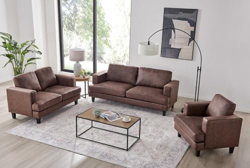 Möbelmeister M&M Leder Sofa Set 3 teilig Braun Braun
