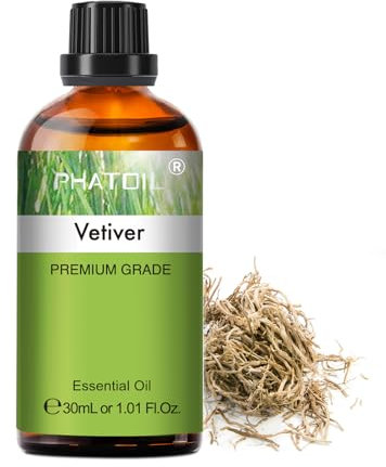 PHATOIL Vetiveröl Ätherisches Öl Reine 30ML, Ätherische Öle für Diffuser Erstklassige Qualität, Aroma Duftöl Vetiver Öl für Kerzen, Duftlampe, Luftbefeuchter