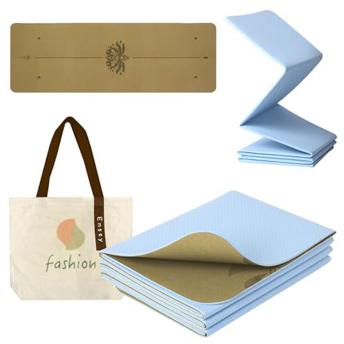 Enssy Reise-Yogamatte, faltbar, klein, 173 x 61 cm, 0,4 cm, mit Tragetasche, leichtes Pilate-Design