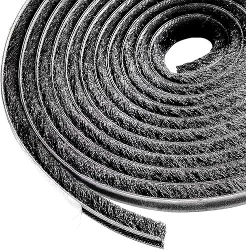 Lamondre 5M Draught Excluder, Adhesive Brush Weather Stripping, Door Brush Strip, Draught Excluder for Sliding Door, Window and Wardrobe - 9mm(W) x 5mm(H) - Black