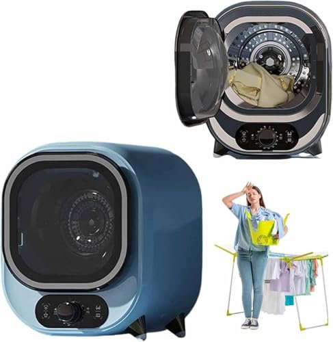 Portable Condenser Tumble Dryer,Small Counter Top Washing Machine,450W Mini Spin Dryer,Electric Washer Dryer,Compact,Stainless Steel inner barrel,Blue