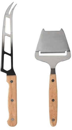 Dewocke Ensemble de 2 Couteaux à Fromage, Couteau Fromage en Acier Inoxydable, Trancheuse Fromage avec Manche en Bois, Coupe Fromage pour les Fromages Molle et Dure, le Pain, la Pizza, le Beurre