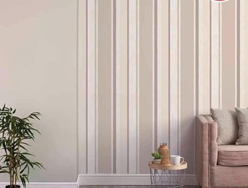 Tamersgifts Modern Striped Wallpaper Roll, Neutral Colour, 10m Length, 52cm Width, 5.2 sq.m Coverage
