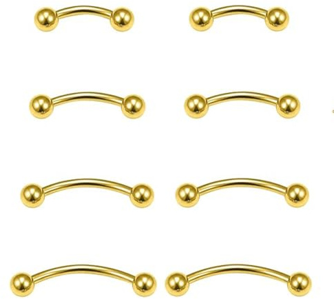 Jewel Barrel 8 Stück gebogene Barbells für Augenbrauen, Tragus, Daith, Rook, Helix Piercings, 16G Chirurgenstahl, Körperschmuck für Damen und Herren, 6 mm, 8 mm, 10 mm, 12 mm Stablänge mit Kugelenden,