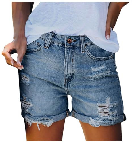 Jeans Shorts Damen high Waist, Jeans Shorts Damen Zerrissene Kurze Hose Sommer Destroyed Jeansshorts High Waist Sexy Low Denim Shorts Slim Stretch Jeanshose Große Größen Bermuda Hotpants