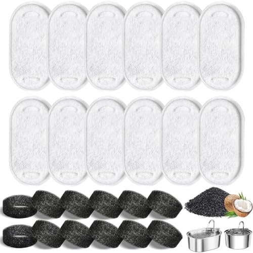24 Pcs Cat Fountain Filter Set, Fountain Filters for Cats,Filter with 12 Activated Carbon Filters and 12 Foam Sponge,Adatto per Di 108oz/3.2L e 67oz/2L Filtro Di Ricambio Per Fontana Per Gatti E Cani