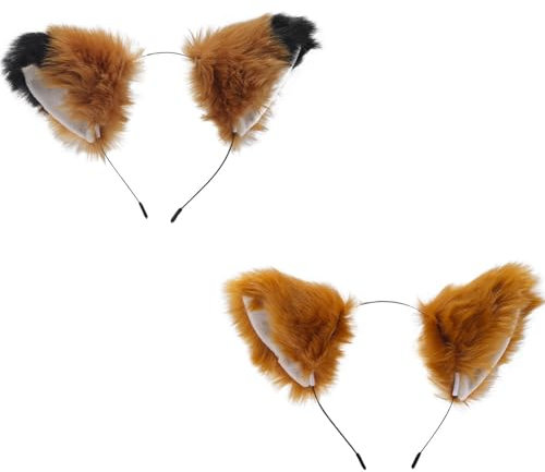 GIEEU Lot de 2 serre-têtes en fausse fourrure avec oreilles de renard en fausse fourrure, faites à la main, pour déguisement d'Halloween