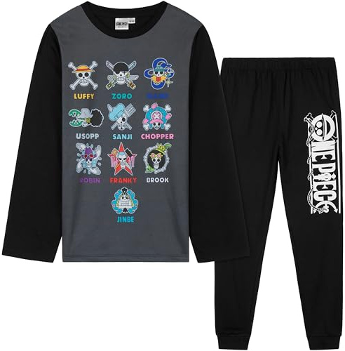 One Piece Pyjama Garçon Long, Ensemble Enfant et Ado 2 Pièces, Anime Vêtement de Nuit, Idée Cadeau Manga pour Fans de Luffy