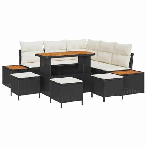 vidaXL Gartensofa-Set 9 STK. 8-Sitzanzahl Schwarz Poly Rattan