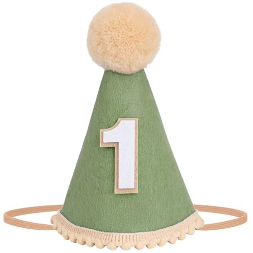 DRESHOW Baby 1 Geburtstag Hut Ersten Geburtstag Kegel Party Hüte mit Pom Poms Cake Smash Foto Requisiten Kopfbedeckung Dekor für Mädchen Jungen