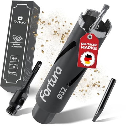 Fortura Kernbohrer/Bohrkrone Ø32-162mm/ 200mm Länge/SDS Plus/Dosenbohrer/Diamantbohrkrone/Bohrkrone Steckdose/Kernlochbohrer/Diamant (Ø32x200mm)