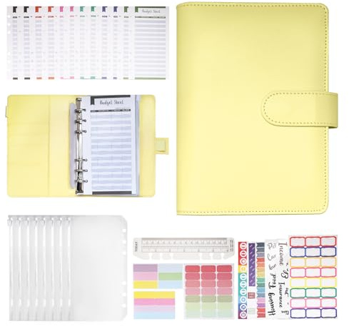 Budget Binder A6 Finanzplaner mit 8 Reißverschluss-Klarsichthüllen Gelb