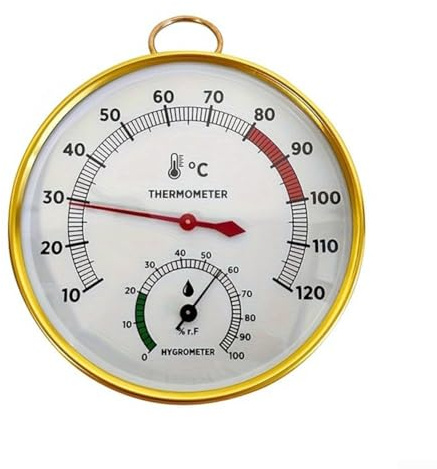 Sauna Thermometer Hygrometer With Metal Ring, 10-120°C Temperature Range, 0-100% Humidity Meter, Clear Dial Fit For Sauna Room