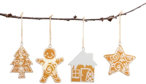 levandeo 4er Set Deko Anhänger Lebkuchen MDF Holz Braun Weihnachtsschmuck Weihnachten Deko Baumschmuck Tanne Stern