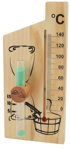 Hiraith Sauna-Thermometer-Sanduhr, Holz-Sanduhr mit 15-Minuten, Wandmontage-Saunazubehör, Sorgt für Genaue Temperaturmessung mit Echtzeitüberwachung