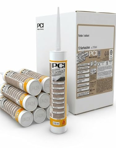 12x PCI Carraferm 310 ml Anthrazit Silikon-Dichtstoff für Naturstein Marmor Granit Travertin Wand Boden innen außen Fugenabdichtung witterungsbeständig dauerelastisch