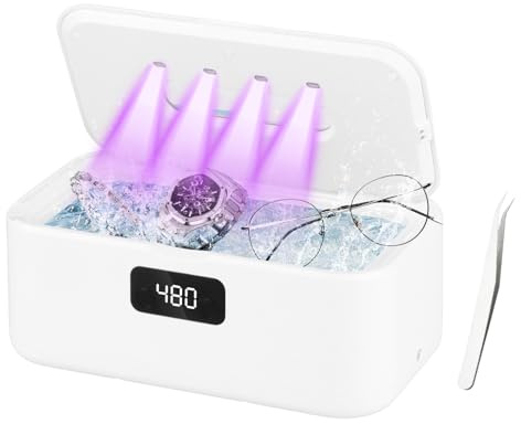 800ml Ultrasonic Cleaner, 49000hz U-V Ultrasonic Cleaner with 5 Timer Modes - Glasses Cleaner for Deep Cleaning of Jewellery, Glasses, Braces, Dentures, Coins and Razor Heads