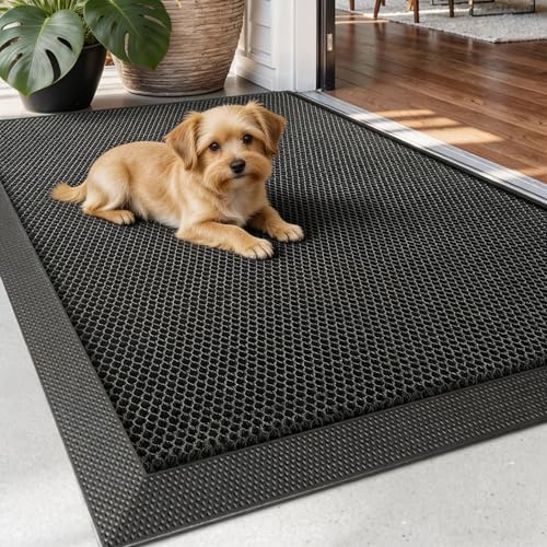 Mizuosre Fußmatte Außen rutschfest 43.5x75cm, Abtreter Fussmatte Aussen wetterfest Schmutzfangmatte waschbar Türmatte Outdoor, Eingangsteppich Draußen Fußabtreter für Innen, Außen, Haustür, Dunkelgrau