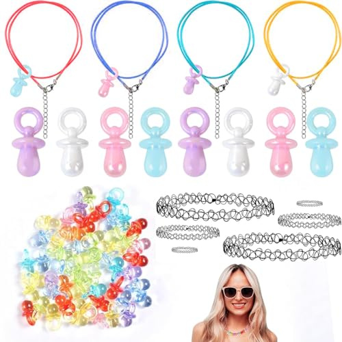 Ruayia 90er Jahre Accessoires Schnullerkette, 60 Stück Acryl-Schnuller Tattoo Kette 90s Set, Outfit Damen Preis Leistung Wachseil Dekoschnuller Mitgebsel Geschenk für 80 90er Mottoparty - Style2