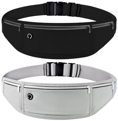Laufgürtel Handy, Laufgürtel Damen, Handytasche Joggen, Lauftasche Jogging, Running Belt, Laufgurt Joggen, Laufgurt, Lauftasche, Jogging Tasche, 2er Set Sportgürtel Schwarz und He