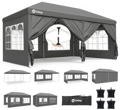 Sekey Event Serie | Pavillon 3x6 Faltbar Wasserdicht Stabil Winterfest | Platz für 12–25 Personen, One-Touch-Aufbau, 6 Seitenwände + 4 Gewichttaschen, UV-Schutz 50+, Anthrazit