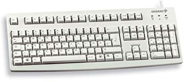 CHERRY G83-6105, Kabelgebundene Tastatur für Industrieanwendungen, Deutsches Layout (QWERTZ), Abriebfeste Tasten, Leicht zu Reinigen, Recyclingfähig, Hellgrau