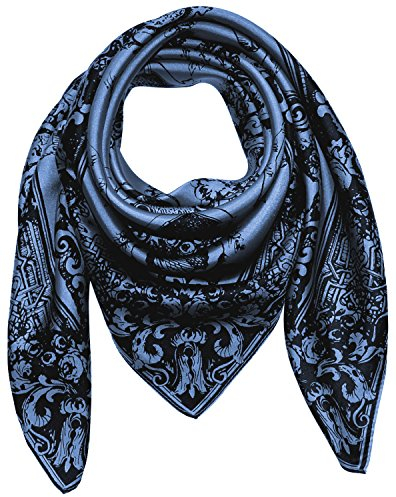 Lorenzo Cana - Damen Seidentuch aus 100% Seide, blau schwarz Barockmuster