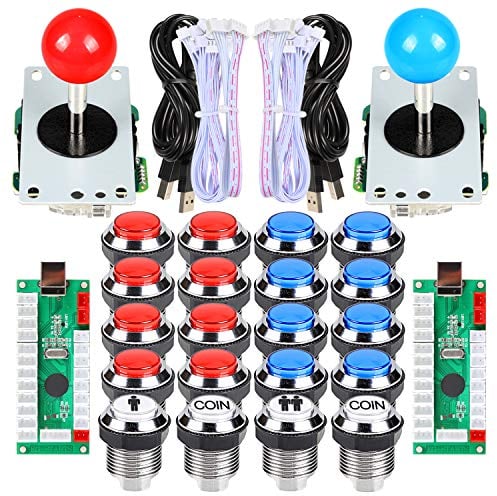 EG STARTS 2 giocatori Classic Arcade Contest Fai da te Cabinet Kit USB Encoder a Joystick Giochi per PC + Placcatura cromata LED Pulsanti moneta illuminati per Mame Raspberry Pi Progetto di gioco
