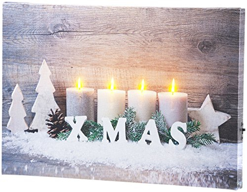 infactory LED Bilder: Wandbild Kerzen im Schnee mit LED-Beleuchtung, 30 x 20 cm (Weihnachtsbilder, LEDbild, Weihnachtsbeleuchtung)