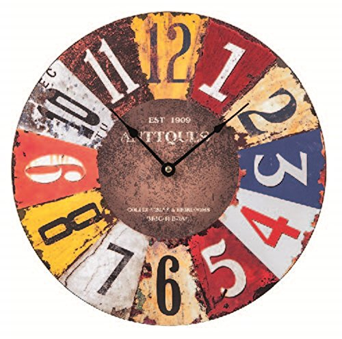 Vintage Wand-Uhr TECHNOLINE WT 1019 BUNT 30CM KÜCHEN-Uhr BAHNHOFS-Uhr RUND ZIFFERN Gross