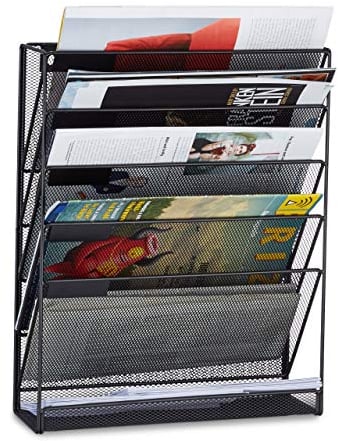 Relaxdays Zeitschriftenhalter Wand, Prospekthalter A4, Zeitschriften Wandhalter, Metall, HxBxT: 40 x 32 x 10 cm, schwarz