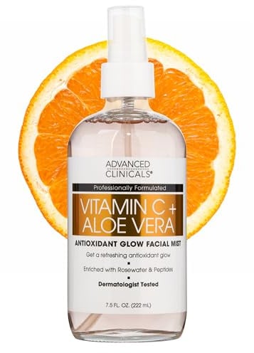 Advanced Clinicals Brume de visage à la vitamine C W/acide ferulic & eau de rose, spray anti-oxydant pour le visage, rafraîchissement de la peau, hydratant et hydratant instantané, grand 8 oz