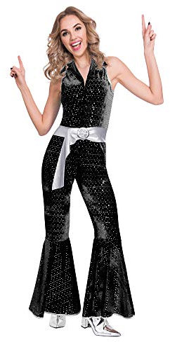 amscan 9905743 Adult Womens Black Disco Jumpsuit Fancy Dress Costume UK Dress Size 18-20