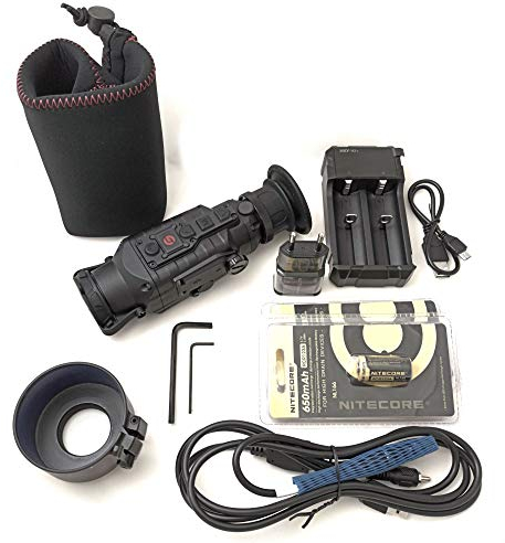 Guide TA435 Thermal Imaging Attachment inkl. Adapter 48 mm, 1280x720 Pixel, 720p, 4x Digital Zoom, Wasserdicht: IP67, 2x CR123A / ICR1640 Batterien, Outdoor-Beobachtung, Jagd, Schwarz