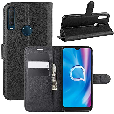 HualuBro Alcatel 3L 2020 Case, Premium PU Leather Magnetic Shockproof Wallet Folio Flip Case Cover with Card Holder for Alcatel 1V 2020 / Alcatel 1S 2020 Phone Case (Black)