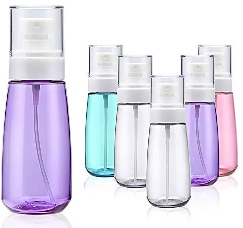 Fine Mist Spray Botella de 100 ml vacía rellenable contenedores de viaje de plástico, pulverizador de pelo, para perfumes, para el cuidado de la piel, loción de maquillaje (6color2púrpura)