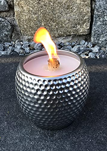WeberHomemade® | Wachsfresser | Kerzenfresser | Schmelzlicht mit Dauerdocht & handgefertigten Dochthalter | Silber bauchig | Ø 12 cm | nachhaltige & wiederbefüllbare Outdoor Kerze | ewige Brenndauer