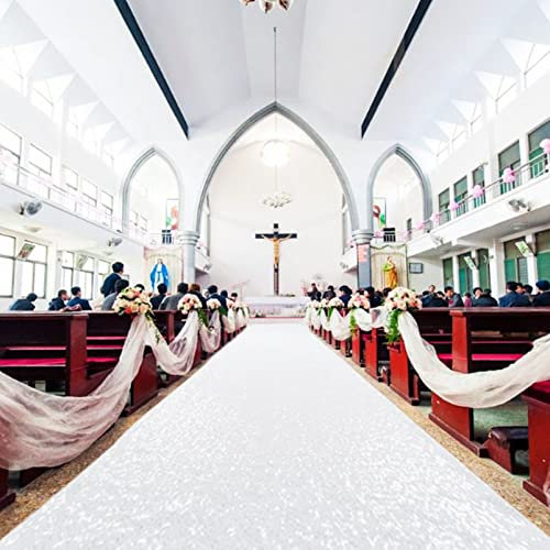 AMZLOKAE Gangläufer für Hochzeiten, weiß, 60 x 40 cm, Pailletten-Gangläufer mit Glitzer, rustikaler Outdoor-Teppichläufer für Zeremonie, glitzernder Teppichläufer, Brautgangläufer