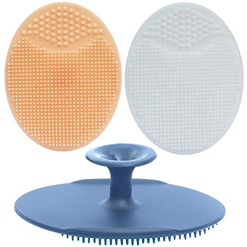 Brosse visage manuelle silicone et Brosse exfoliante pour adultes,Brosse de bain cuir chevelu bebe,Brosse de massage bebe,Brosse à bébé pour Cradle Cap,Brosse en silicone souple (Noir+Blanc+Jaune)