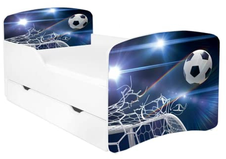 AS-TOR Kinderbett Jugendbett Dora 70x140 mit Matratze und Schublade - Bett Schlafzimmer Kindermöbel Kinderbetten für Jungen, Hochwertige Möbelplatte, Solide und Sicher, Fußball