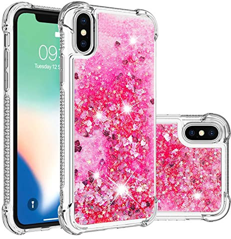 IMEIKONST Compatible with iPhone XS Max Glitter Case, Liquid Sparkle Quicksand Clear Transparent Sequin Girls Slim TPU Bumper Silicone Shockproof Cover for iPhone XS Max. Love Pink YBW