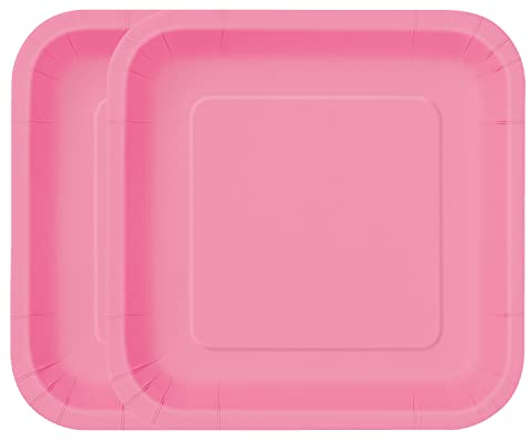 WedDecor Confezione da 14 Piatti di Carta, 22,9 x 22,9 cm, robusti Piatti Quadrati di Carta USA e Getta, Perfetti per Picnic,Baby Shower, Matrimoni ed Eventi di Natale, Rosa Acceso
