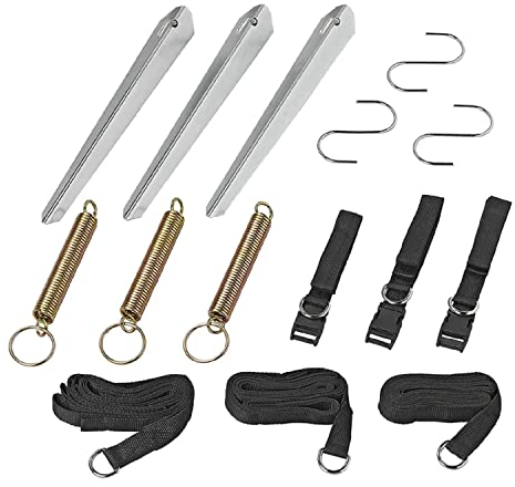 ProPlus Juego de tensores para toldo 3 x 5,10 cm, incluye 3 muelles de tensión, 3 piquetas y 3 ganchos en S, cuerdas tensoras y cierres de tormenta para toldos, solución ideal para cintas de tormenta