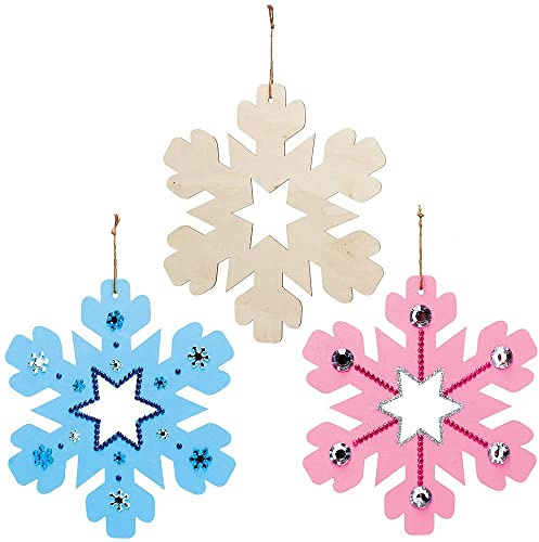 Baker Ross FX271 Snowflake Wooden Wreaths - Pack of 6, Christmas Decoration Kids Crafts Kits, Wooden Christmas Wreath