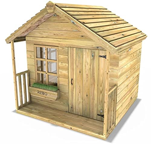 Rebo® 5FT x 5FT Childrens Wooden Garden Playhouse - Sparrow | OutdoorToys | Kids' Outdoor Wooden Garden Wendy House, Children's Play Shed, Weather Resistant