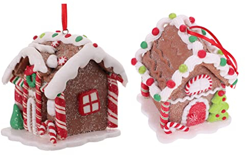 Lebkuchenhaus Weihnachtshaus Figuren Miniatur Weihnachtshaus Deko Weihnachtshäuschen Harz Anhänger für Weihnachtsbaum Tisch Fenster Puppenhaus Feengarten 2 Stück