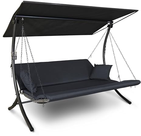 Angerer Freizeitmöbel GmbH Hollywoodschaukel Luxus Zip - Gartenschaukel Made in Germany - Schaukel zum Sitzen, Liegen und Entspannen - mit Bett-Funktion - einfache Montage (Dunkelgrau wetterfest)